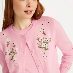 Hill House Pink Floral Embroidered Cardigan Sweater